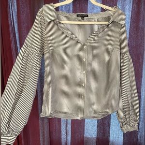 Banana Republic poof Long Sleeve Semi OffShoulder Striped Button Down- Small